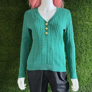 Chaps Cable V-Neck Half Button Sweater